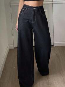 Pantalones vaqueros de mujer sueltos y casuales desgastados para el verano - Azul marino - Ver 4