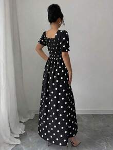 YHHRafferiza Vestido cuadrado de mujer con estampado floral elegante, con volantes, manga con volantes, adecuado para primavera, verano y otoño, vestido corto con lunares, vestido largo elegante, vestido retro para mujer, vestido vintage para mujer, vestidos de lunares para mujer, nuevo vestido de mujer con lunares, vestido largo de lunares, vestidos de lunares para mujer, vestido de lunares vintage, vestido de lunares, nuevo vestido negro de lunares para mujer, vestido de lunares con manga abullonada para mujer, vestido midi de lunares para mujer, vestido de lunares con cuello cuadradoYHH - Negro - Ver 2