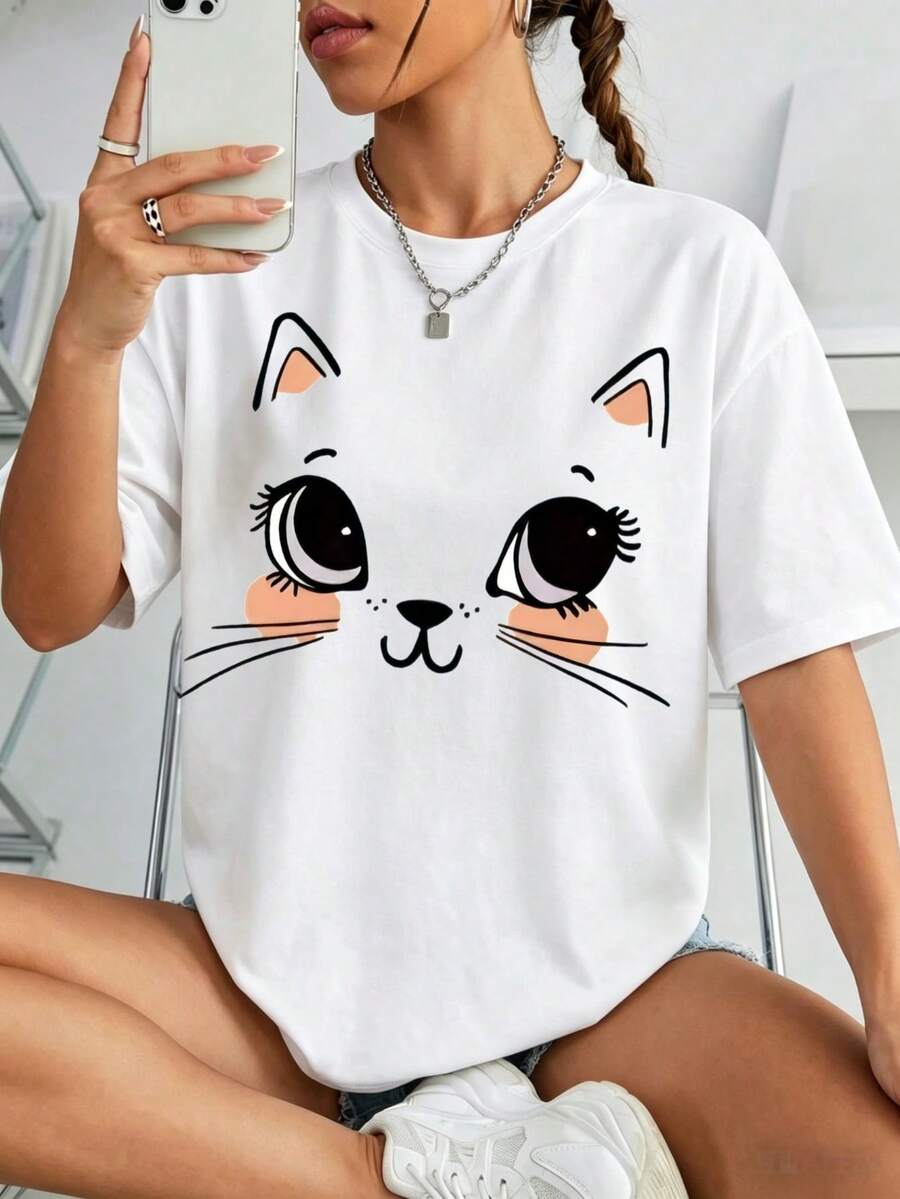 Playera para Mujer, Manga Corta, Cuello Redondo, Cómoda para Ir a la Playa, Salir con Amigas o Quedarse en Casa, Estilo Minimalista - Blanco - Ver 1
