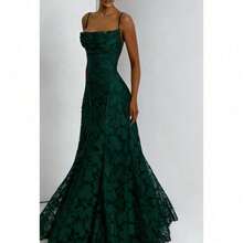 Nueva moda y versátil falda larga femenina vino rojo sensual con exquisitas tirantes calientes - Verde Oscuro - Ver 7