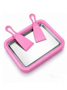 1 pieza Fabricante de helado instantáneo rosa/blanco, bandeja de helado pequeña sin electricidad, plato de helado frito DIY, herramienta para hacer postres de verano, adecuado para niños, regalo práctico para vacaciones - Multicolor - Ver 10