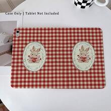 1 pieza Funda protectora para tableta con estampado de conejo a cuadros rojos, giratoria 360°, soporte magnético de varios ángulos con función de suspensión/activación automática, compatible con iPad PRO/AIR, , Pad 5/6/7, Matepad - Multicolor - Ver 3