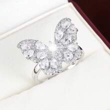1 chiếc nhẫn điều chỉnh được thiết kế hình bướm, đính đá Cubic Zirconia, dành cho nữ. - Nhiều màu - Xem 14