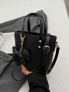 Faux Leather Solid Color Mini Bucket Bag, Versatile Casual Handbag & Shoulder Bag - Black - View 5