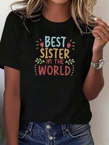Camiseta de mujer "Las Mejores Hermanas del Mundo" - Un regalo temático adecuado para tres hermanas, una camiseta de manga corta con cuello transparente, estilo casual para primavera y verano, conjuntos a juego para hermanas. - Negro - Ver 8