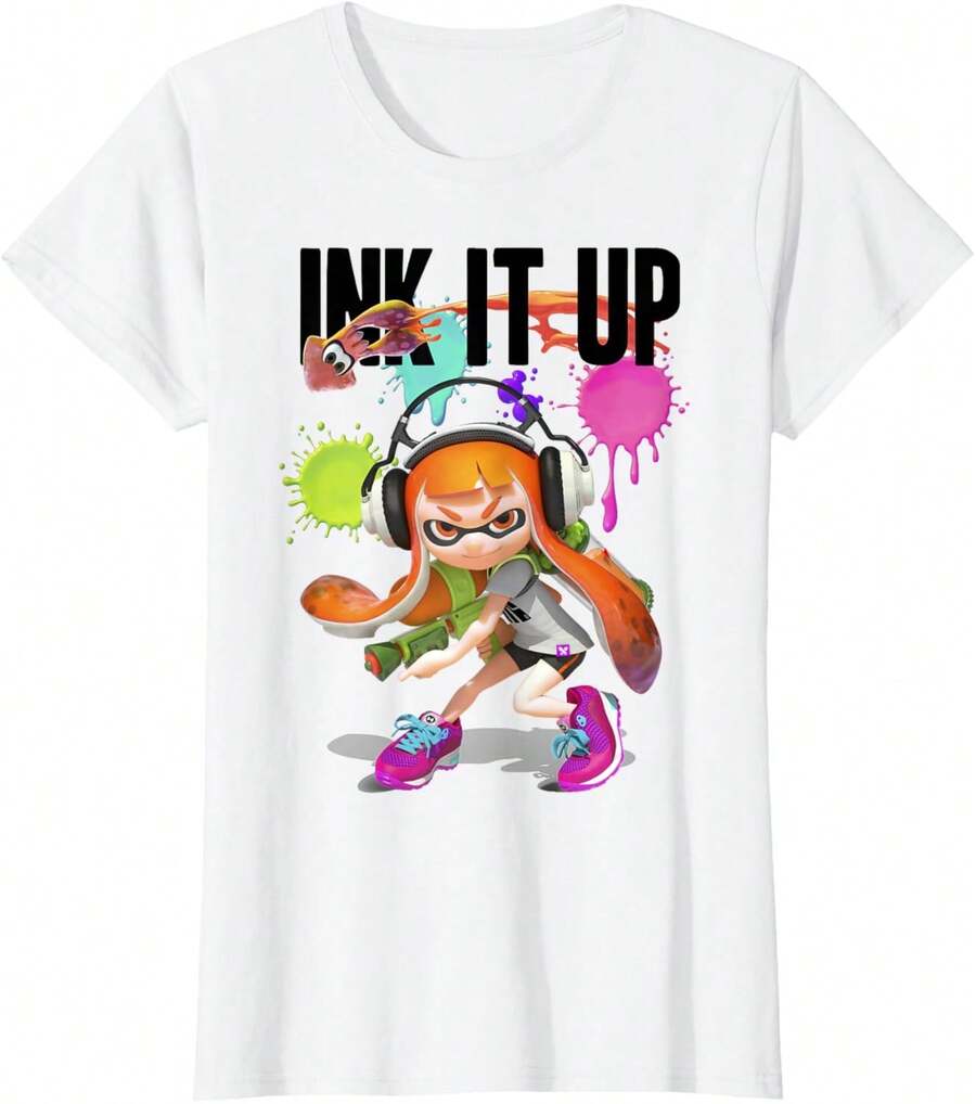 Camiseta 100% algodón con estampado de Ink It Up Squid Inkling Splatter Poster - Blanco - Ver 1