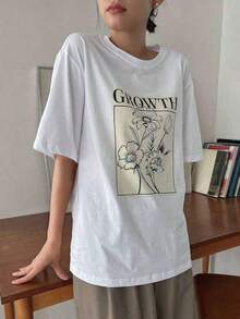 Graphic Short-Sleeve T-Shirt, Casual T-Shirts For Women, Cotton T-Shirts, Summer Tops For Women, Fun Print T-Shirts For Women, Soft And Comfortable T-Shirts For Everyday Wear, Daily Gift, T-Shirt. Summer Top For Women. - 白色 - 查看 4