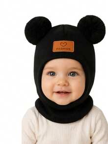 1pc Infant Toddler Newborn Heart Pattern Decor Warm Knitted Hat New Style Children Warm Face Mask Hat Suitable For Autumn/Winter Daily Use - Heart-shaped Double Balls - View 15