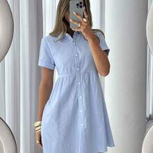 Women's Solid Color Single-Breasted Casual Party Outing Mini Dress,Summer Dresses For Women - Albaricoque - Ver 8