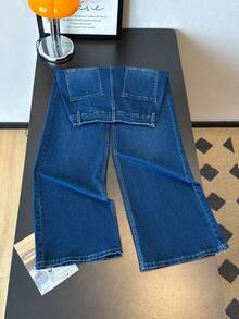 ALO FASHION Pantalones vaqueros anchos de mezclilla lavada para mujer, de talle alto y largos, con bolsillos, perfectos para looks casuales y bohemios. - azul real - Ver 3
