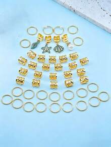 Juego de 46 piezas de accesorios para el cabello con tema oceánico en color dorado, que incluye estrellas de mar, conchas, caracoles, perlas, ligas para el cabello, clips, pasadores, adecuado para mujeres & niñas, pasadores deslizantes, clips de garra - Multicolor - Ver 4
