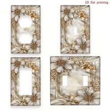 1pc Gold Flower & Bow Print Switch Panel Cover, 2D Printing On PC Material, Suitable For Bedroom/Kitchen Decoration - Multicolor - View 1