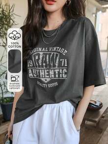 Camiseta de verano de estilo oversize con gráfico de letra y hombros caídos - Blanco - Ver 9