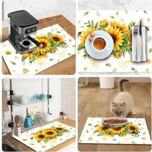 1pc Sunflower & Bee Pattern Absorbent Drying Mat, Suitable For Cafes And Home Use, Multi-Purpose Drainage Pad, Household Gift, Tabletop Decor - XYLSD-359 - View 11