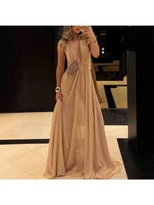 Women's 2026 Summer Corset Party Dress, Luxury Sexy V-Neck Backless Pleated Long - Apricot - View 5
