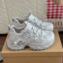 女士银色厚底运动鞋，厚底透气网面跑步休闲鞋，2026春秋款 - 灰色 - 查看 4