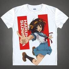 Camiseta de manga corta transpirable unisex con cuello redondo de anime 2D de Haruhi Suzumiya's Melancholy SOS - Negro - Ver 5