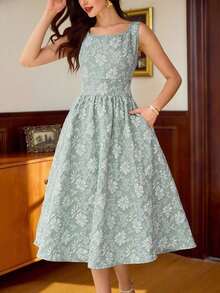 Vestido elegante sin mangas de cuello cuadrado con bolsillo de unicolor vintage para mujer, atuendo de verano, vestido de invitada de boda, vestido de regreso a la escuela, vestido de cumpleaños elegante para mujer, atuendo de cumpleaños elegante para mujer, atuendo de vacaciones para mujer, vestido elegante para mujer en otoño, ropa de mujer para vacaciones, vestido de iglesia para mujer, atuendo de iglesia para mujer, atuendo de festival para mujer, estilo de dinero antiguo, atuendo de brunch para mujer - Verde - Ver 2