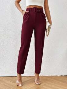 Pantalones entallados con cinturón - Rojo - Ver 7