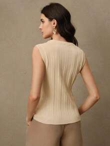 Tops de punto sin mangas elegantes con cuentas gruesas para mujeres, suéteres, Año Nuevo, Día de San Valentín, vacaciones de verano - Albaricoque 2 - Ver 2