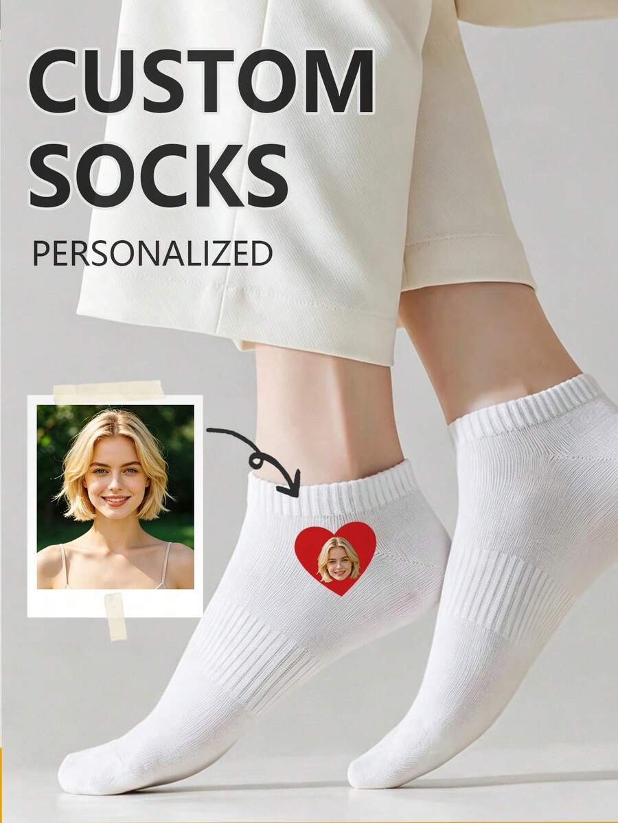 1 par de calcetines personalizados, calcetines con rostro personalizado, calcetines con foto personalizada, calcetines con estampado personalizado, adecuados para otoño/otoño/primavera/verano, adecuados para vacaciones - Multicolor - Ver 1