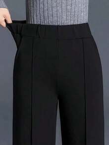 2025 Pantalones rectos de cintura alta relajados de estilo minimalista versátil, adecuados para el trabajo y el uso diario, color negro - Negro - Ver 1