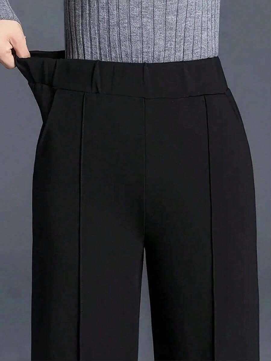 2025 Pantalones rectos de cintura alta relajados de estilo minimalista versátil, adecuados para el trabajo y el uso diario, color negro - Negro - Ver 1
