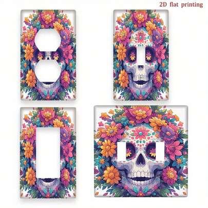 1pc Holiday Skull Print Switch Panel Cover, Personalized Home Electrical Outlet Decorative Plate, Easy Installation Durable PC Material