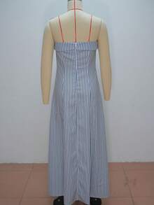 Vestido palabra de honor rayado sin mangas cintura ajustada verano 2026 - Azul - Ver 9