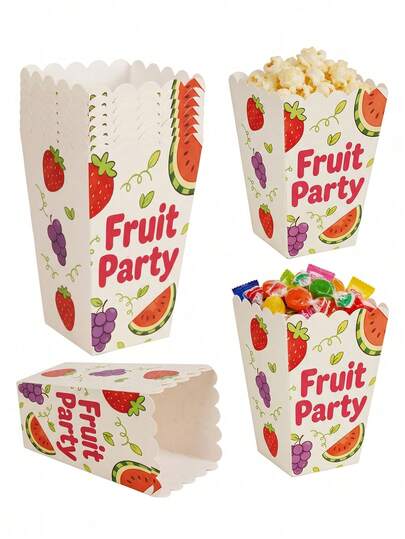 Fruit Party Popcorn Boxes Disposable Paper Snack Containers Watermelon Strawberry Print Treat Boxes For Birthday Baby Shower Summer BBQ Party Decor