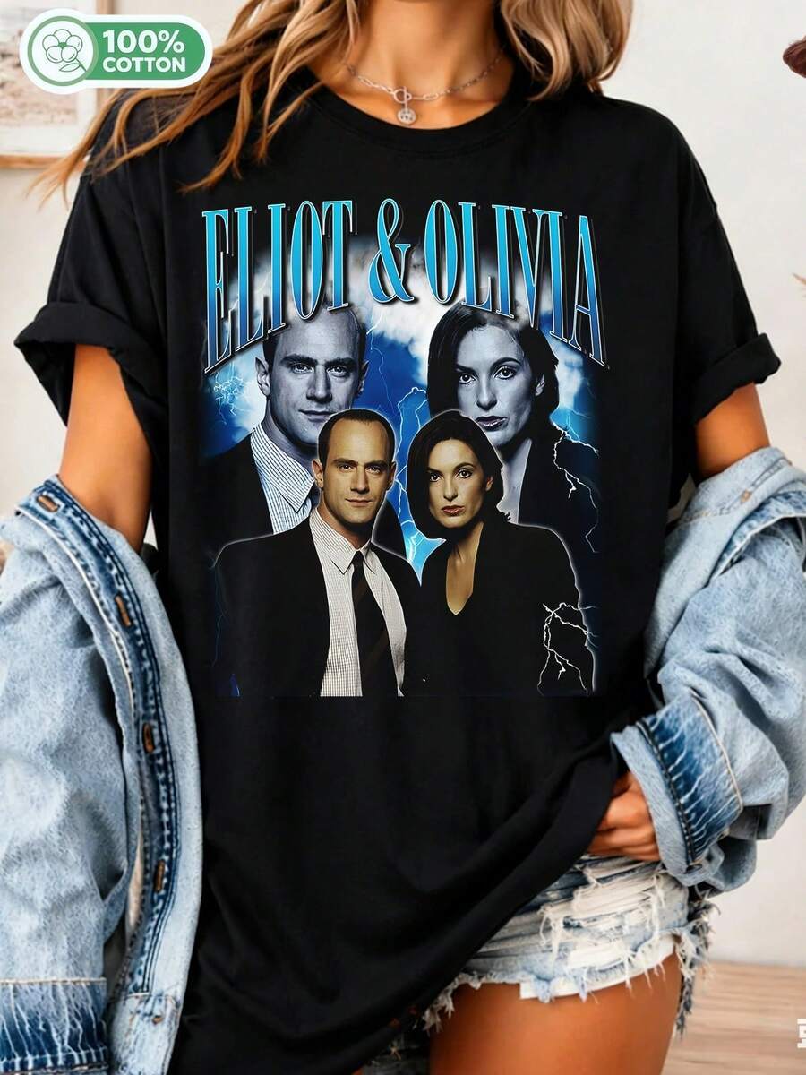 Eliot T-Shirt - Olivia - Vintage Crew Neck Law & Order SVU, Clothing For TV Series Fans_............___ - Black - View 1