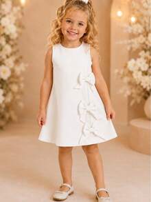 Children's Dress Blogger Elegant Charming Girl Details In Bows On The Sides Fashion Look Light Perfect Comfortable Sophisticated Party Outing Gift Usual Fashion Comfortable Mini Diva Loose  Delicate Versatile Practical Photo Shoot Fashion Skirt Flared - 白色 - 查看 2