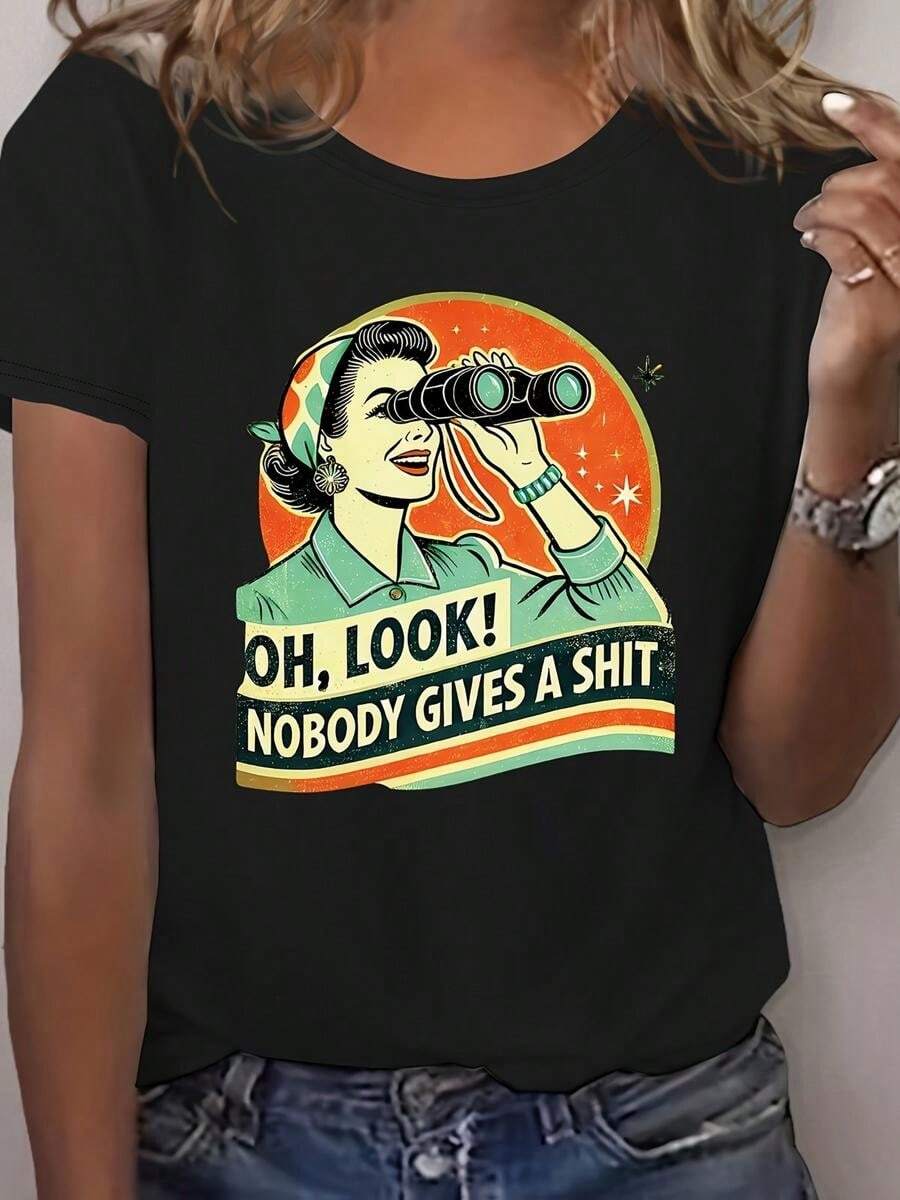 1 pieza clásica y versátil, camiseta de manga corta de algodón puro con estampado gráfico, ideal para usar en todas las estaciones, estilo moderno. - Negro - Ver 1