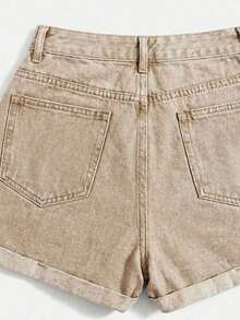 Shorts en mezclilla desgarro crudo bajo de doblez - Albaricoque - Ver 3