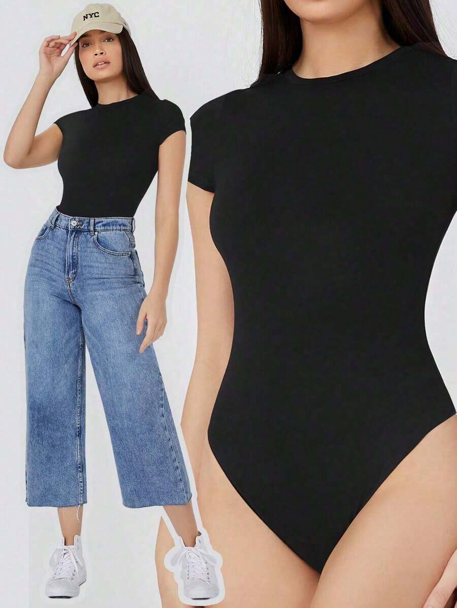 BASICS Body ajustado de color liso - Negro - Ver 1