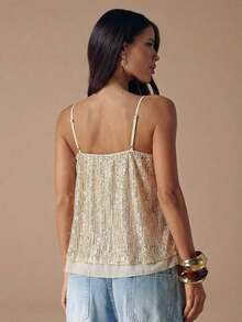 Camiseta de mujer con decoración de lentejuelas - Albaricoque - Ver 2