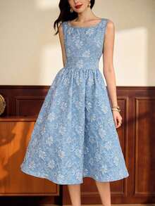 Vestido elegante sin mangas de cuello cuadrado con bolsillo de unicolor vintage para mujer, atuendo de verano, vestido de invitada de boda, vestido de regreso a la escuela, vestido de cumpleaños elegante para mujer, atuendo de cumpleaños elegante para mujer, atuendo de vacaciones para mujer, vestido elegante para mujer en otoño, ropa de mujer para vacaciones, vestido de iglesia para mujer, atuendo de iglesia para mujer, atuendo de festival para mujer, estilo de dinero antiguo, atuendo de brunch para mujer - Azul - Ver 4