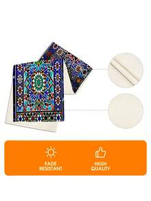 1 Pc Watercolor Floral Table Runner Peace Olive Cross Moroccan Style Table Runner Geometric Farmhouse Party Restaurant Table Dish Decor - Purple - View 5