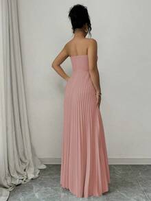 Vestido elegante y romántico con cintura fruncida y bajo en línea A para mujeres - Rosa vieja - Ver 2