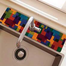 1pc Bohemian Pattern Printed Faucet Mat, Durable Polyester, Quick Drying, Easy To Clean, Suitable For Kitchen And Bathroom, Easy To Install, Daily Decor, Gift, Bathroom Mat, Durable Faucet Mat, Faucet Accessory - Multicolor - View 9