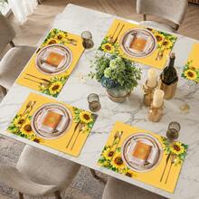1pc Sunflower Pattern Linen Placemat, Breakfast Mat, Coffee Mat, Coaster, Bowl Pad, Kitchen Accessory, Easy To Clean Dining Mat, Suitable For Home, Restaurant, Restaurant Decor, Holiday Gift, Gift For Friends, Multi-Piece Set - Multicolor - View 9