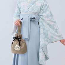kimono cafe] 袴用巾着 桜刺繍 一本手 袴用バッグ 卒業式 小学生袴 白 エンジ 黄色 モスグリーン くすみカラー - 写真の通り - チェックする 3