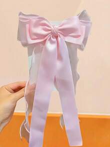 1/5pcs Set Style Satin Chiffon Bow Ribbon Hair Clips, Bowknot Hair Clips With Flowing Ribbons - Multicolor - View 6