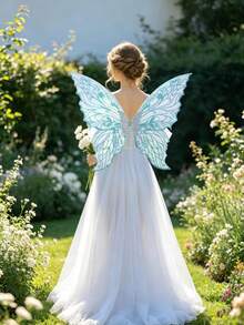 1pc Fairy Wings Butterfly Wings, Summer Party, Graduation Party, Fairy, Butterfly Wings Costume, Festival Outfit, Fairy Cosplay, Carnival Performance Prop, Shiny Butterfly Wings Wedding Dress Angel Wings Women's Carnival Costume Accessory, Colorful Wings - Blue - View 3