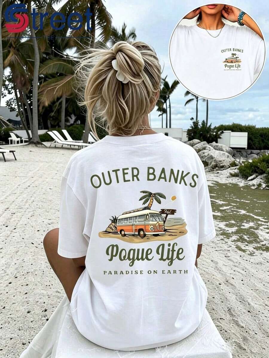 Envío Gratis, Camiseta de Algodón con Estampado de Autobús, Estilo Retro Europeo y Americano, Manga Corta Holgada, Estilo Vacaciones en la Playa, Ropa Casual Transpirable de Verano, Atuendo para Fiesta, Diseño Estampado a la Moda, Textura Suave, Imprescindible para los Entusiastas.2026-Ropa Bonita, Conjuntos para Conciertos, Vestidos de Verano para Mujer - Blanco - Ver 1