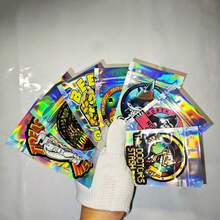 100个3D激光全息防异味铝箔袋，带自封拉链 – 7*9厘米可重复密封1克食品储存袋，适用于糖果、甜点、软糖、巧克力 | 混合彩色图案，防异味袋，可重复使用塑料包装袋 - 彩色 - 查看 4