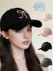 1 pieza Gorra de béisbol con decoración de lazo para protección solar para mujeres, sombrero de sol lavable para uso diario, al aire libre, viajes, regalo, accesorio de moda, protección UV, adecuado para todas las estaciones, playa, festival - Multicolor - Ver 4