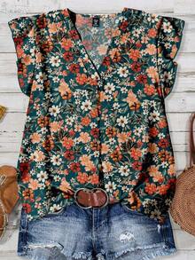 Camisa casual con estampado total para mujer, adecuada para vacaciones de verano - Multicolor 3 - Ver 7