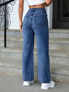 ICON Jeans de cintura alta y pierna recta para verano - Azul lavado medio - Ver 2