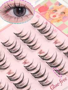 60pcs Glue-Free Cat Fairy C-Curl Lash Clusters, 10-12mm Length, Natural Glossy Finish, Suitable For Beginners, Including Individual Lashes And Cluster Lashes, Soft And Natural, Versatile Adhesive Lashes, Cute Cartoon Style - CC - View 4